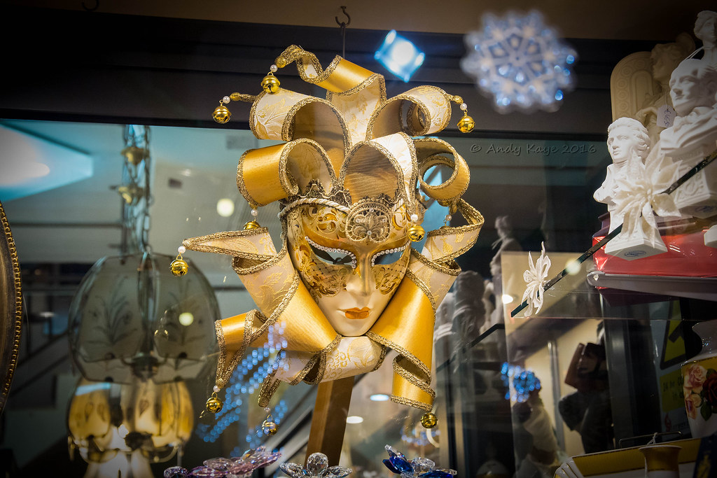 Theatrical mask a curiosity shop in Valletta Malta, Christ… 'Andy