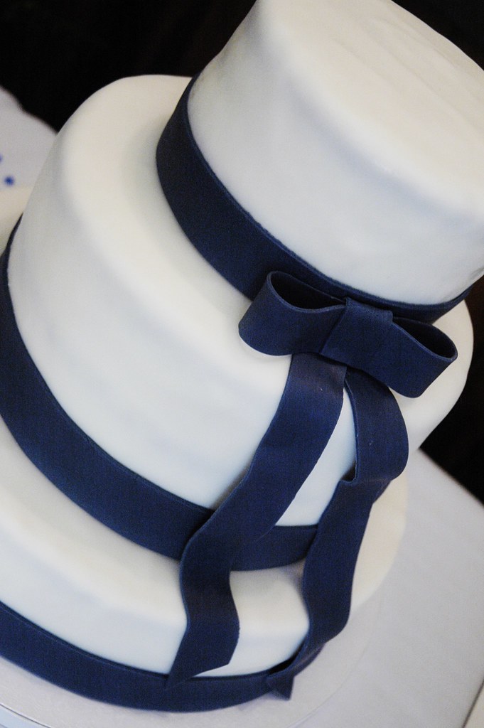 Wedding Cake with navy fondant ribbon Emily Flickr
