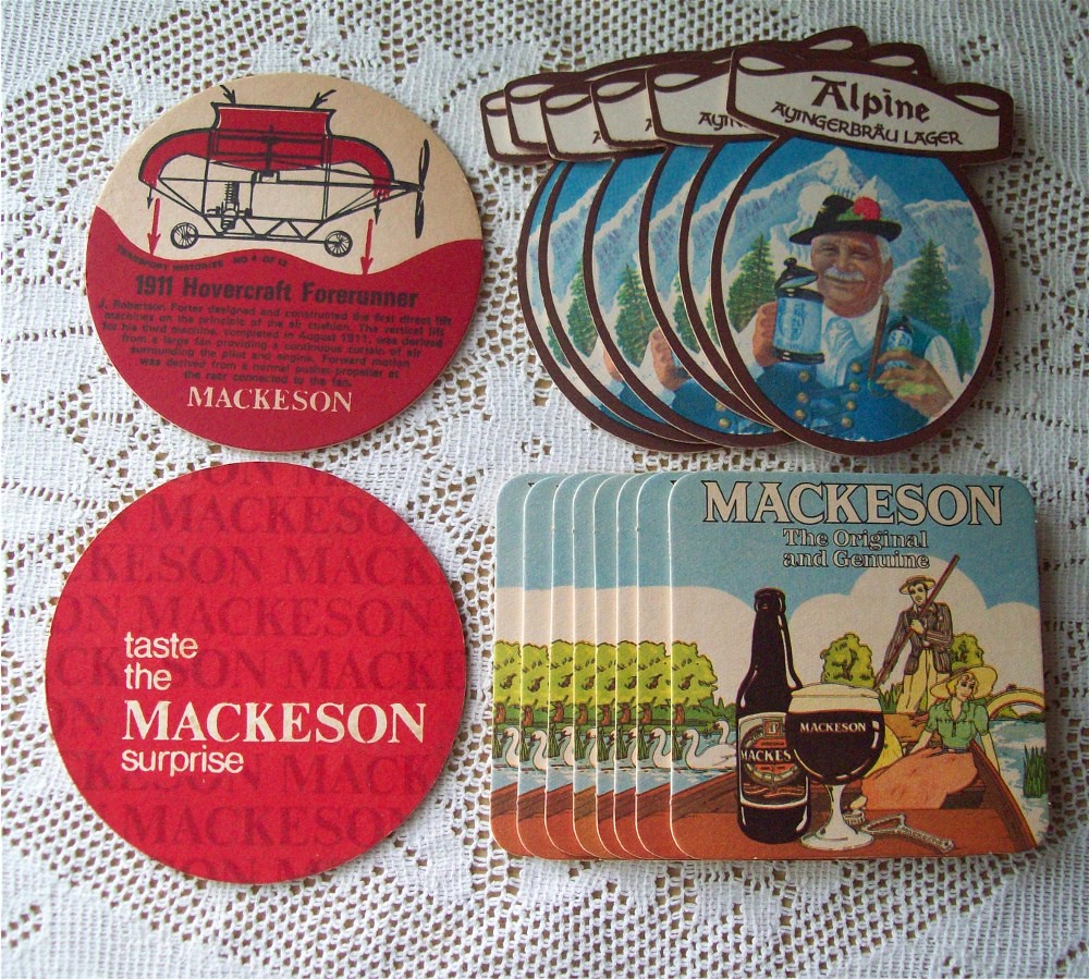 Beer Mat Coasters UK Mackeson and Alpine Lager beer mat co