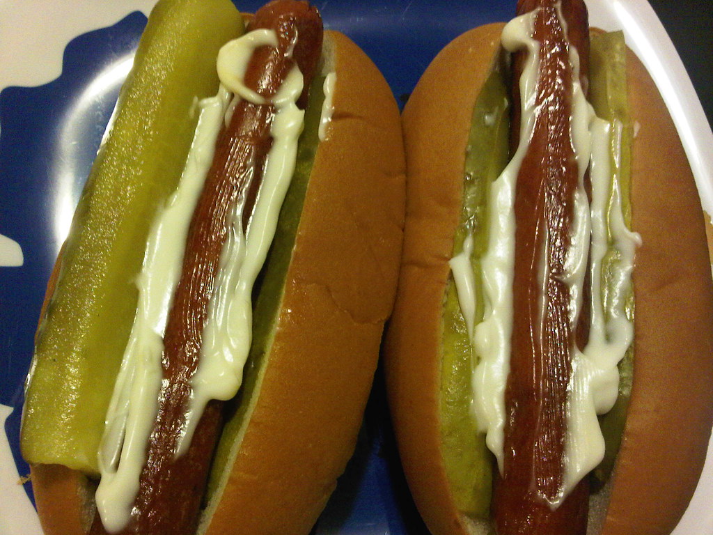 Mmmm...grilled hot dogs with mayo and pickles. DELISH! Flickr