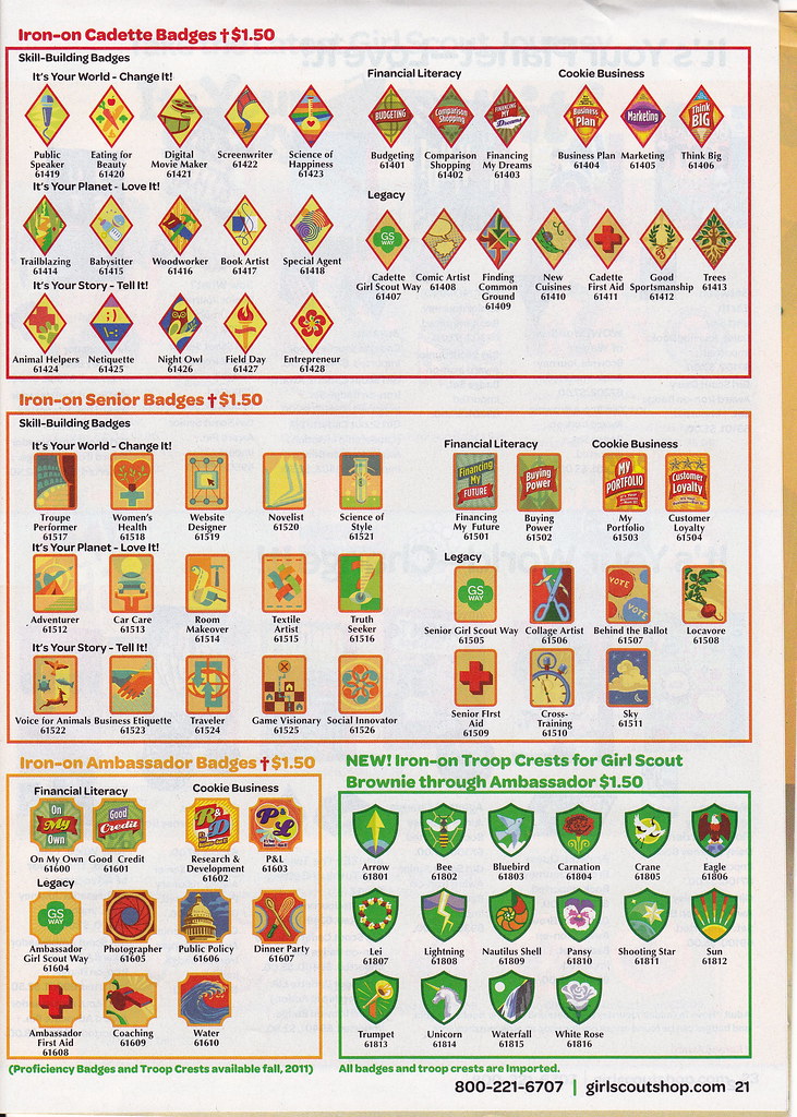 All sizes New Cadette, Senior and Ambassador Girl Scout Badges Fall