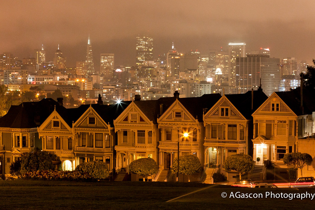 One very foggy night.... Alamo square with Downtown SF in … Flickr