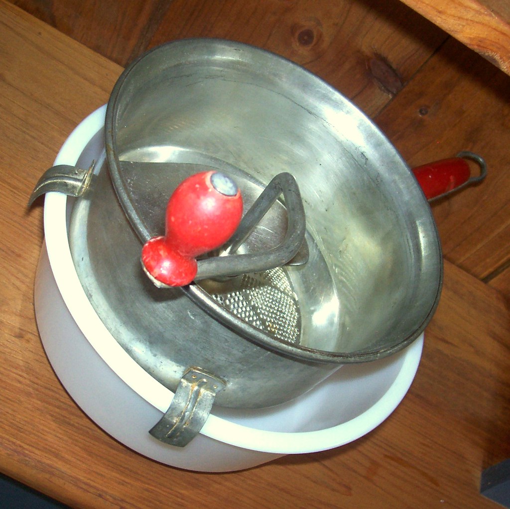 Vintage Food Mill Red Wood Handle by Foley Metal Kitchen Decor a