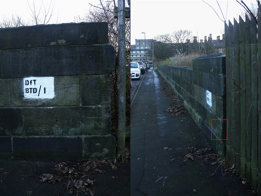 Mariners' Lane Cut mark on bridge, Mariners' Lane Tynemout… aj