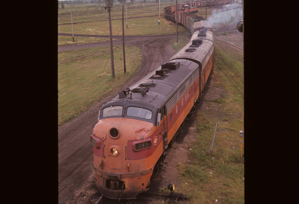 MILW 74A & F units, EMD F7A; Westbound Freight Train; Bensenville, IL