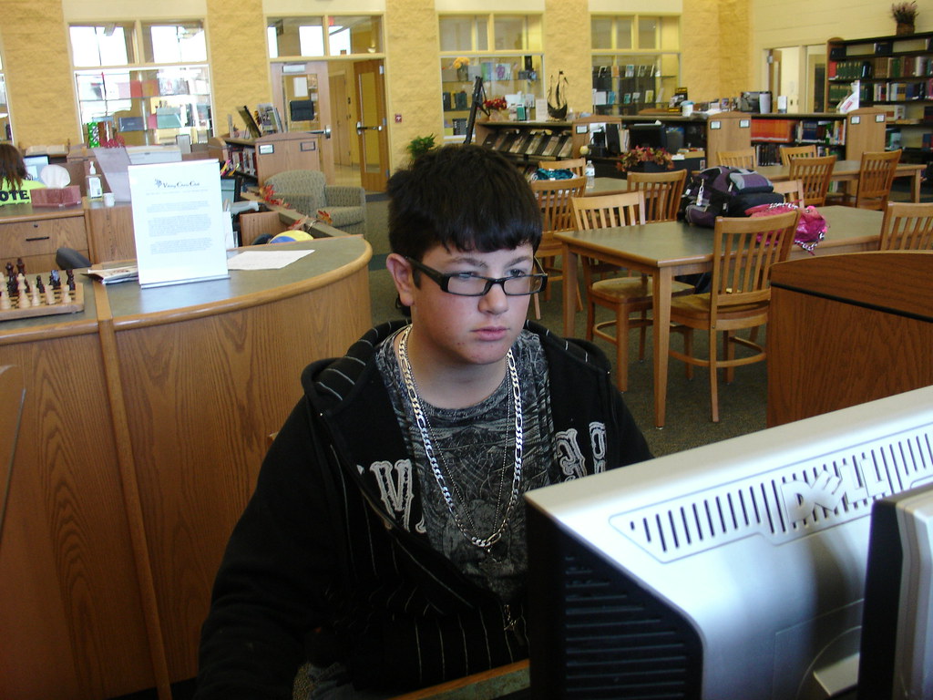 A student works after school in the library Teays Valley HS Library