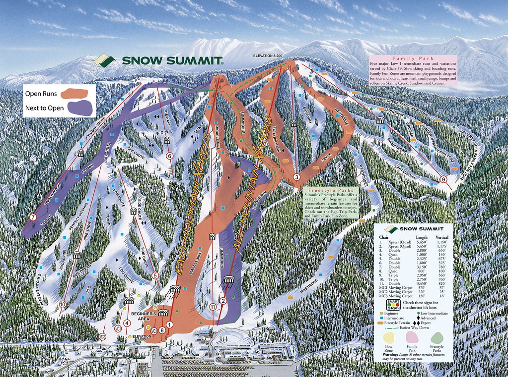 Big Bear Mountain Resort Map 111911 Snow Summit Map of open runs Big Bear Mountain Resorts