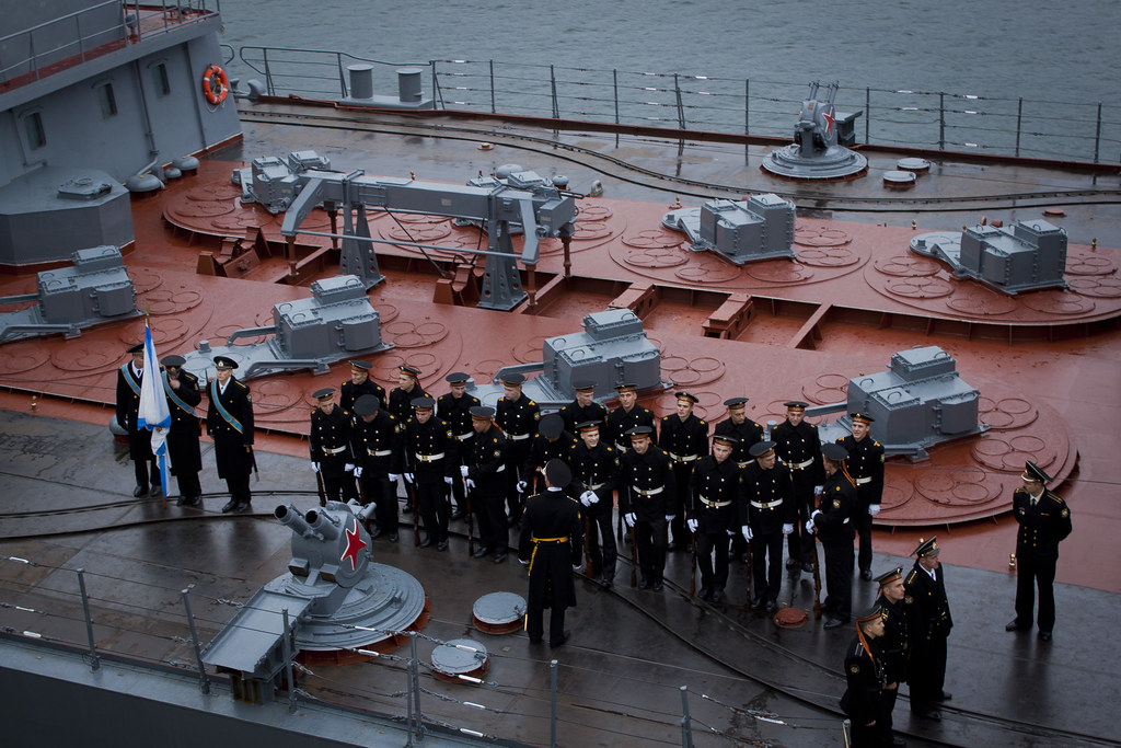 Russian guided missile cruiser Varyag and tanker Irkut Flickr