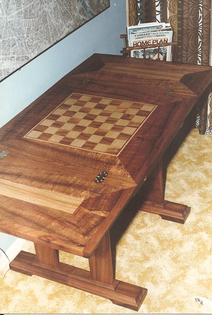 Chess Table Hawaiin Koa, Sen, Zebrawood Chess Table interiorarts