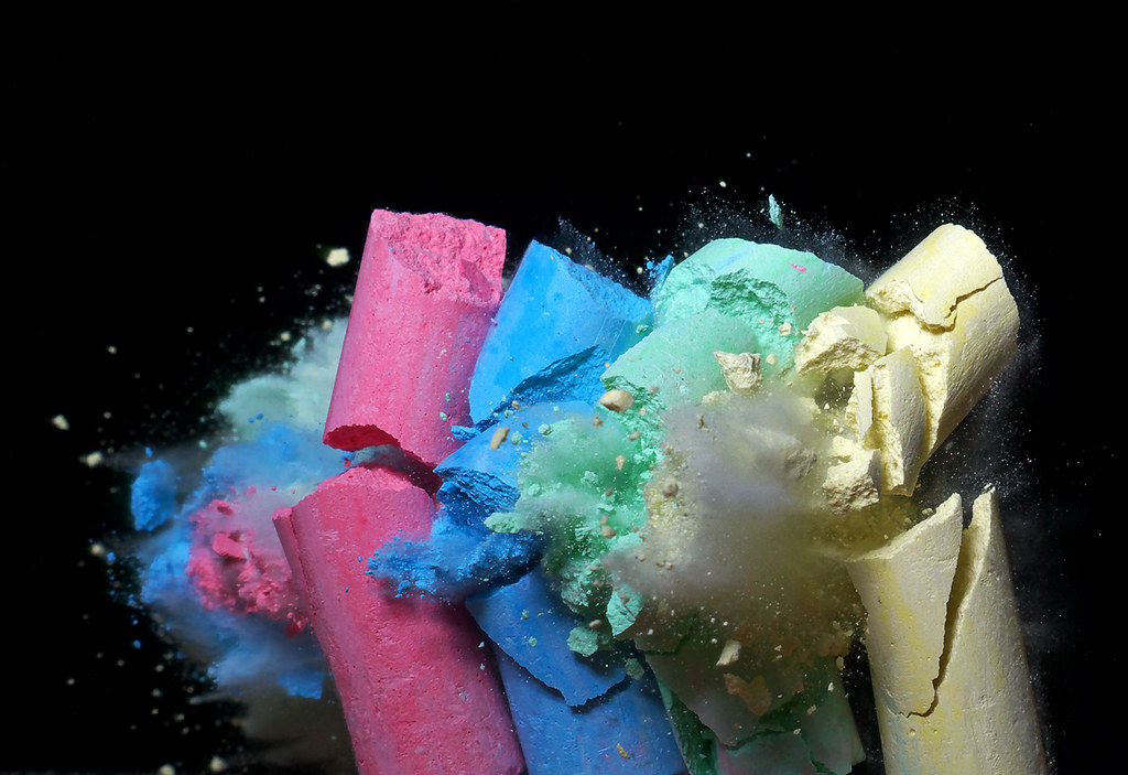 chalk smash sticks of chalk shot with a .25cal lead pellet… Mark