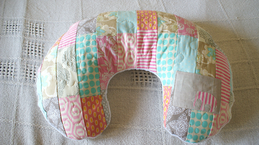 Quilted Boppy Cover Aqua, pink and gray. blogged Anna Pham Flickr