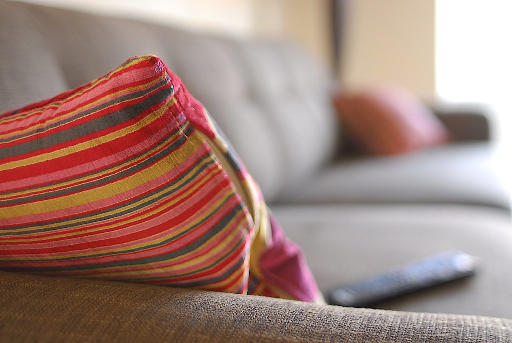 Cushion on a sofa Cushion sofa brown fabric David Martyn Hunt Flickr