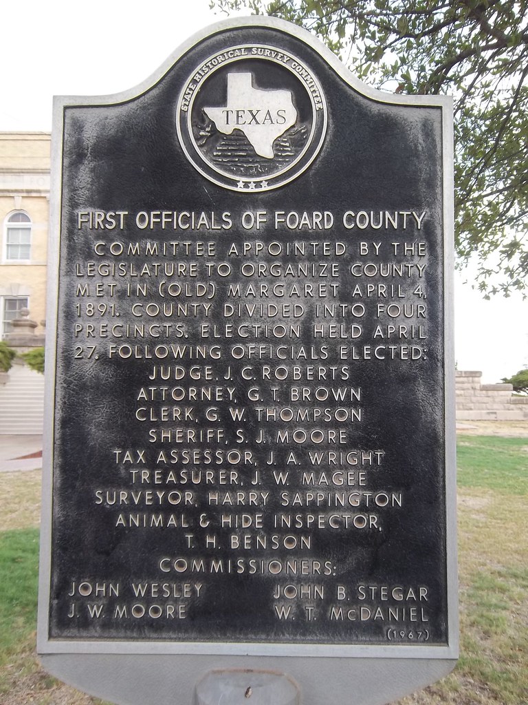 First Officials of Foard County, Crowell, Texas Historical Marker a