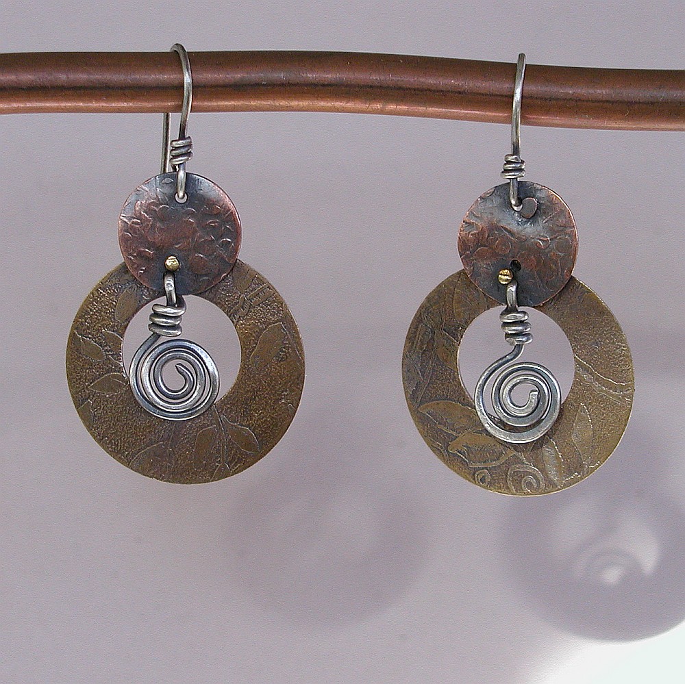 Earrings etched bronze, copper,and silver Etched copper a… Flickr