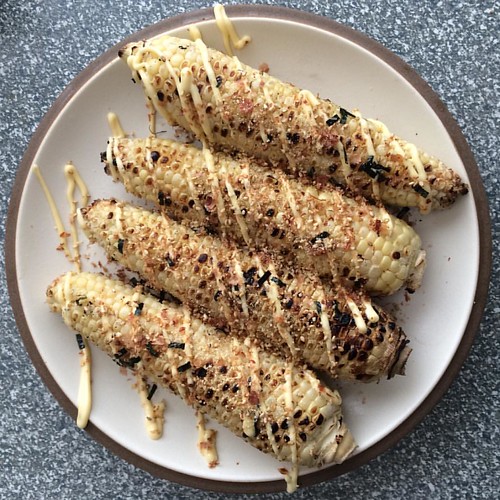 Okonomiyakistyle corn. A twist on elote roasted corn top… Flickr