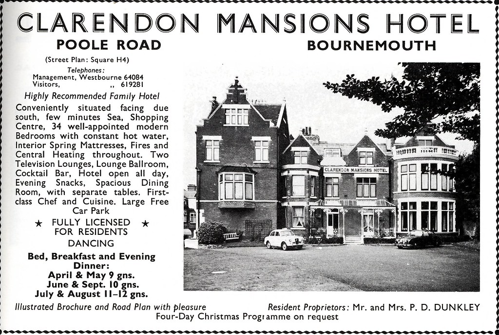 THE CLARENDON MANSIONS HOTEL. POOLE RD / QUEENS RD. BOURNEMOUTH. DORSET