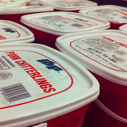 Buckets of refrigerated pork chitterlings at Jewel Flickr