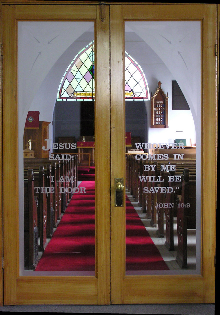 Church Doors St. John's Lutheran Church, etched entrance d