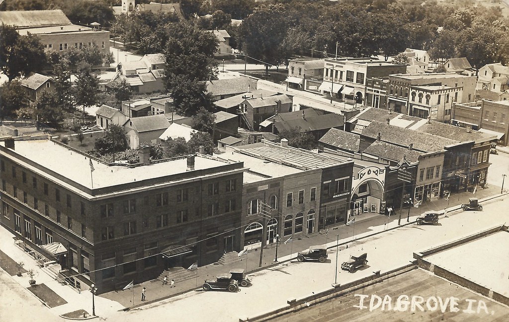 Ida Grove, Iowa, Business District, King Theater, Aerial View, Birds