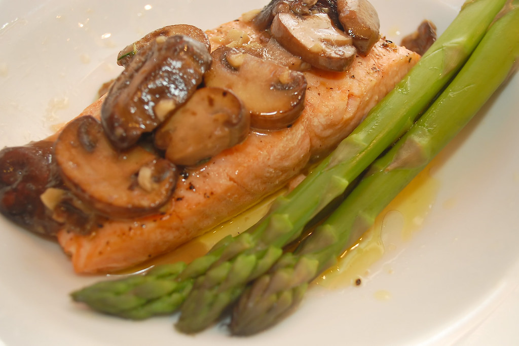 Olive Oil Poached Salmon with Chanterelles and Asparagus Flickr