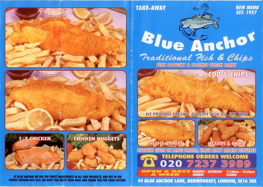 Flyer for Blue Anchor Fish Bar, Bermondsey, London SE16 Flickr