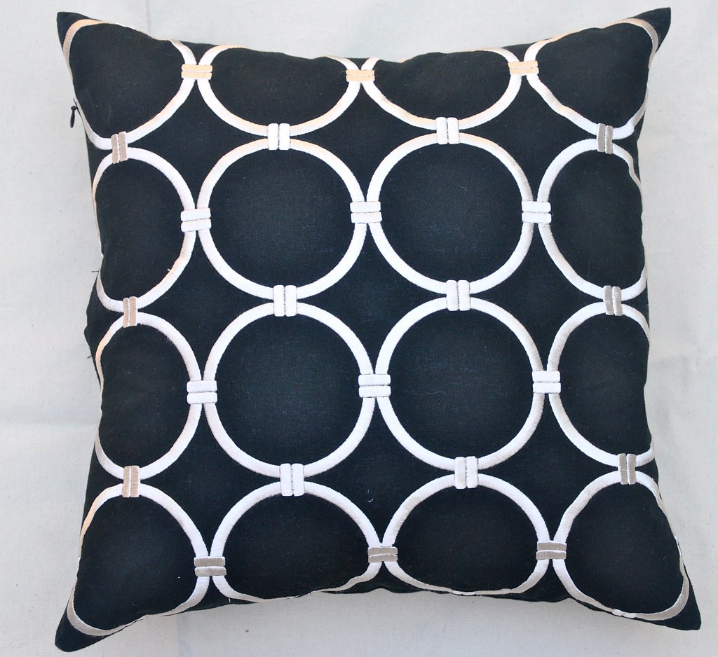 Black Embroidered Circle Pillow Black Pillow with Cream Ci… Flickr