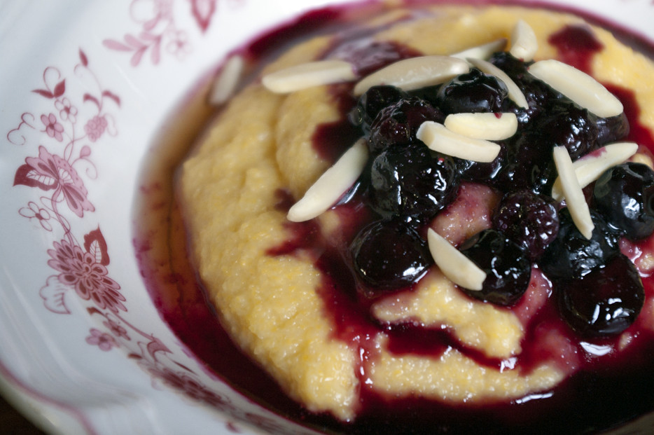 sweet breakfast polenta porridge with blueberry compote Flickr