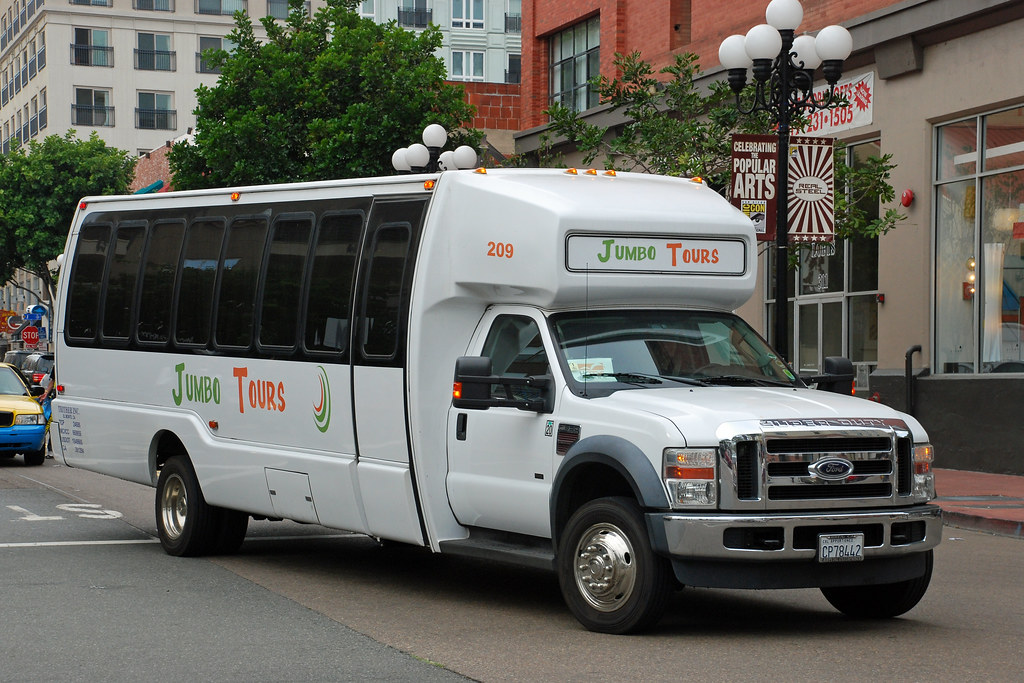 Jumbo Tours Ford minibus in Gaslamp Quarter, San Diego. So Cal