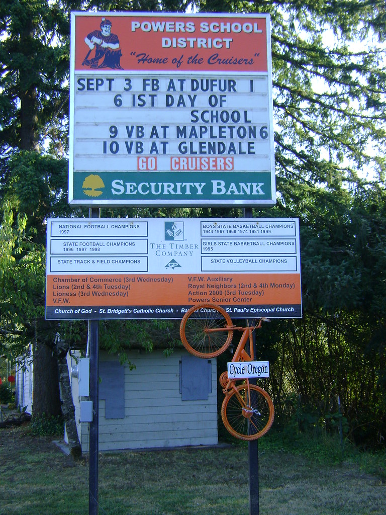 Cycle Oregon 2011 Day 5 School sign in Powers, Oregon. The… Flickr