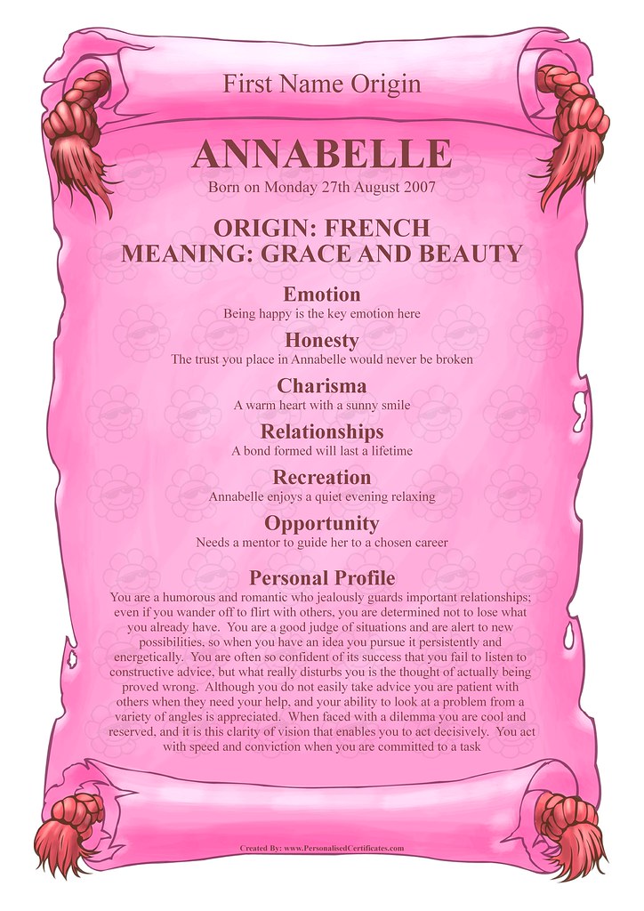 Annabelle Name Meaning Personalised Certificates Flickr