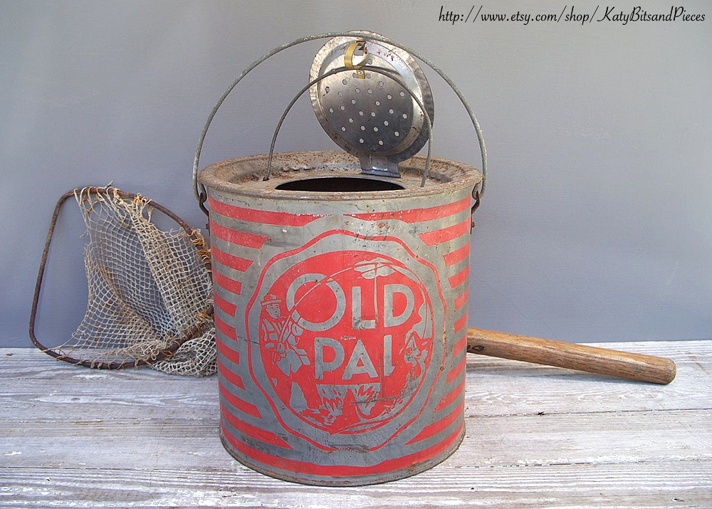 vintage old pal minnow bait bucket red stripe metal fishin… Flickr