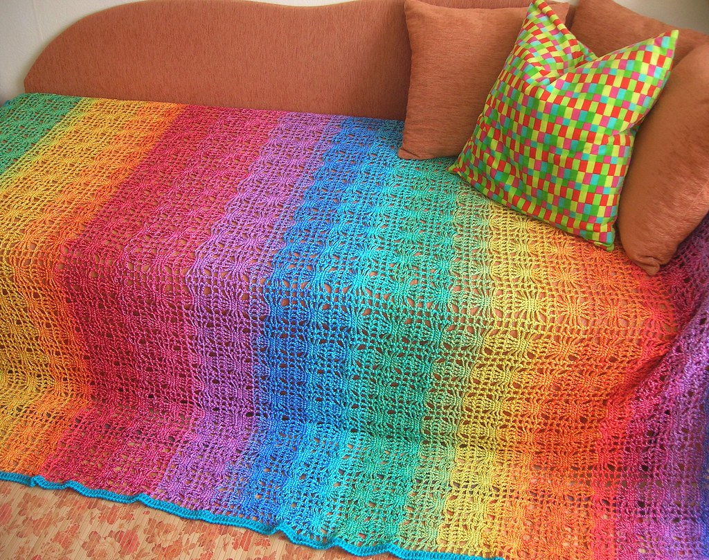 Rainbow Crochet Spiderweb Cotton Blanket With Turquoise Bo… Flickr