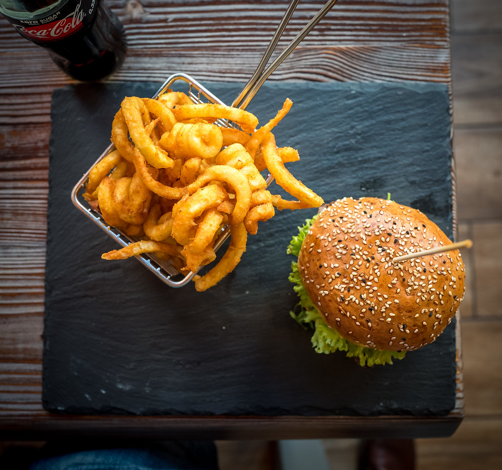 Beef Burger and curly fries in Charlottenburg, Berlin Flickr