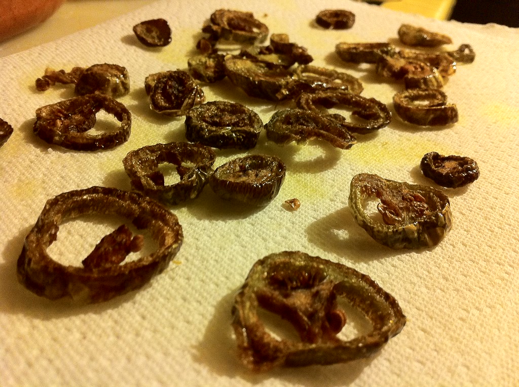 Deep fried (not breaded) sliced pickled jalapeños. Flickr