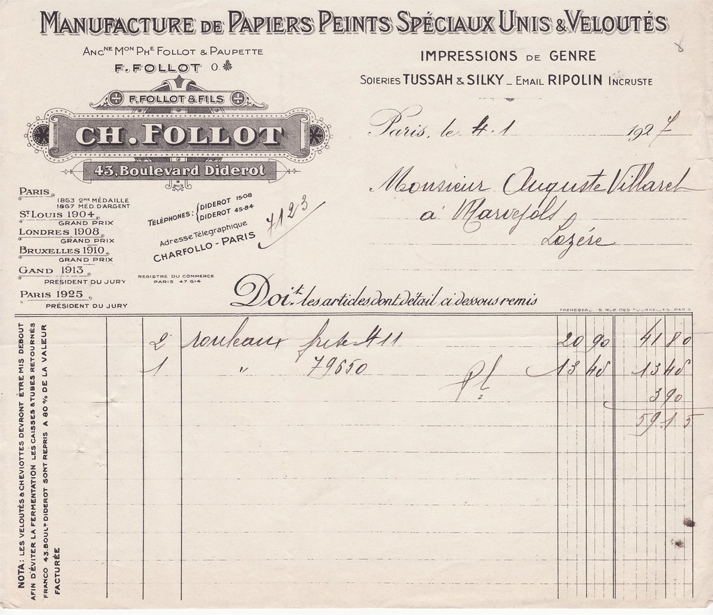 1924 French Receipt for Wallpaper Carol Anne Flickr