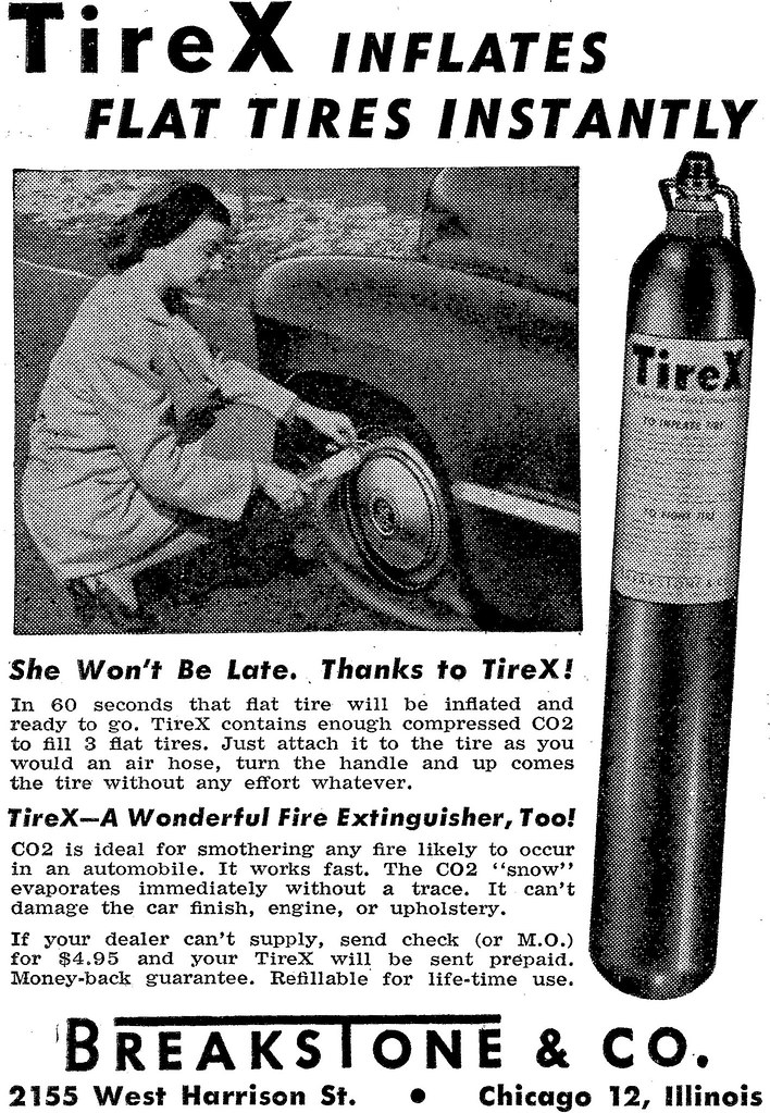 Tire X inflates flat tires instantly (1948) a photo on Flickriver