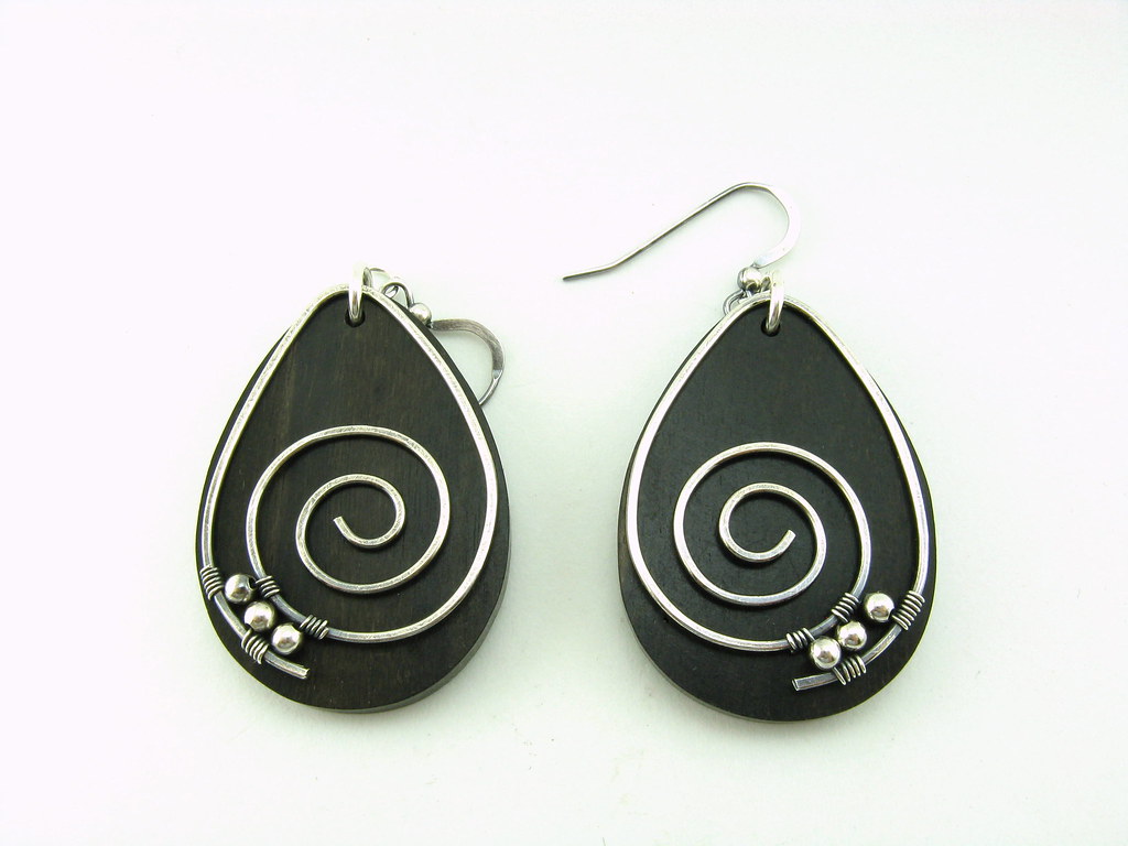 Ebony Wood and STerling Silver Wire Wrapped Earrings Flickr