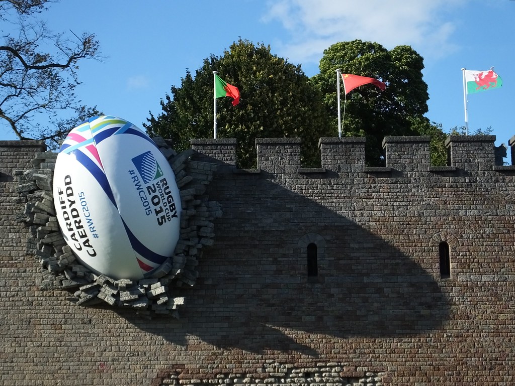 RUgby World Cup giant rugby ball On Cardiff Castle DJ Leekee / Diff