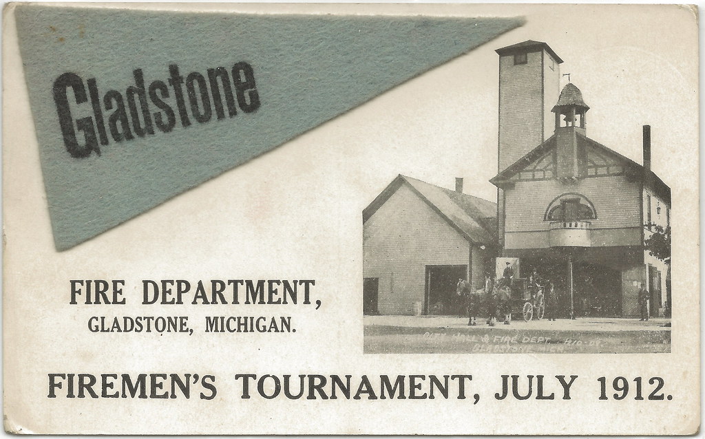 UP Gladstone MI 1912 City Hall and Fire Hall Felt Pennant … Flickr