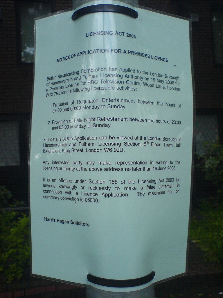 Notice of Application for a Premises Licence for the provi… Flickr