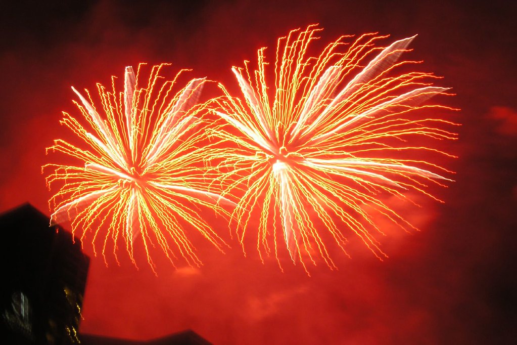 Rockets' Red Glare Fourth of July fireworks over Lenox (At