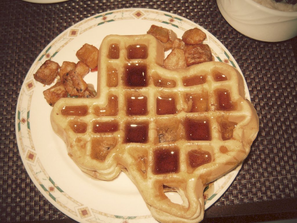 Texas Breakfast Texasshaped Waffle from a hotel breakfast