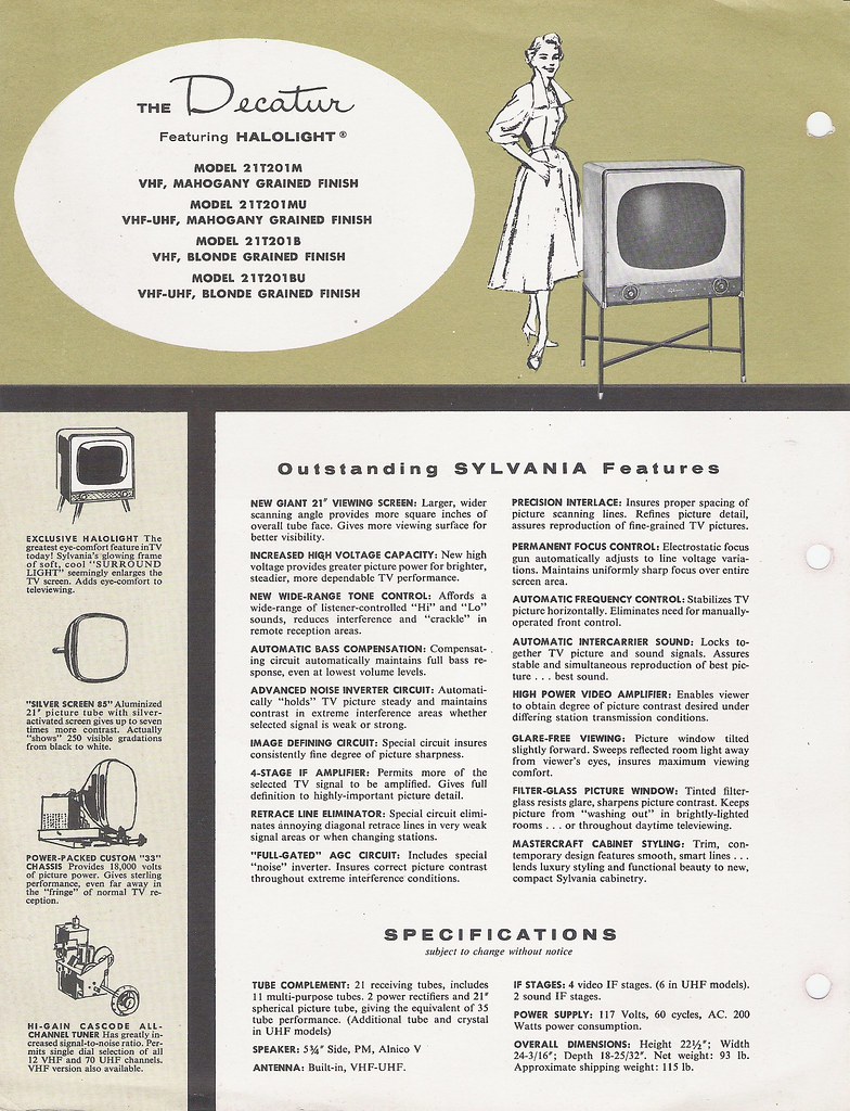 SYLVANIA Television Model 21T201 Dealer Sales Sheet (USA 1… Flickr