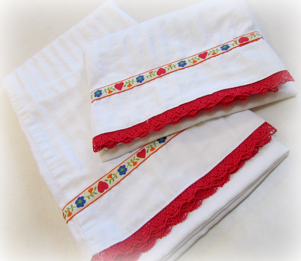 Ribbon & Lace Trimmed Pillowcases embellished thrift store… Flickr