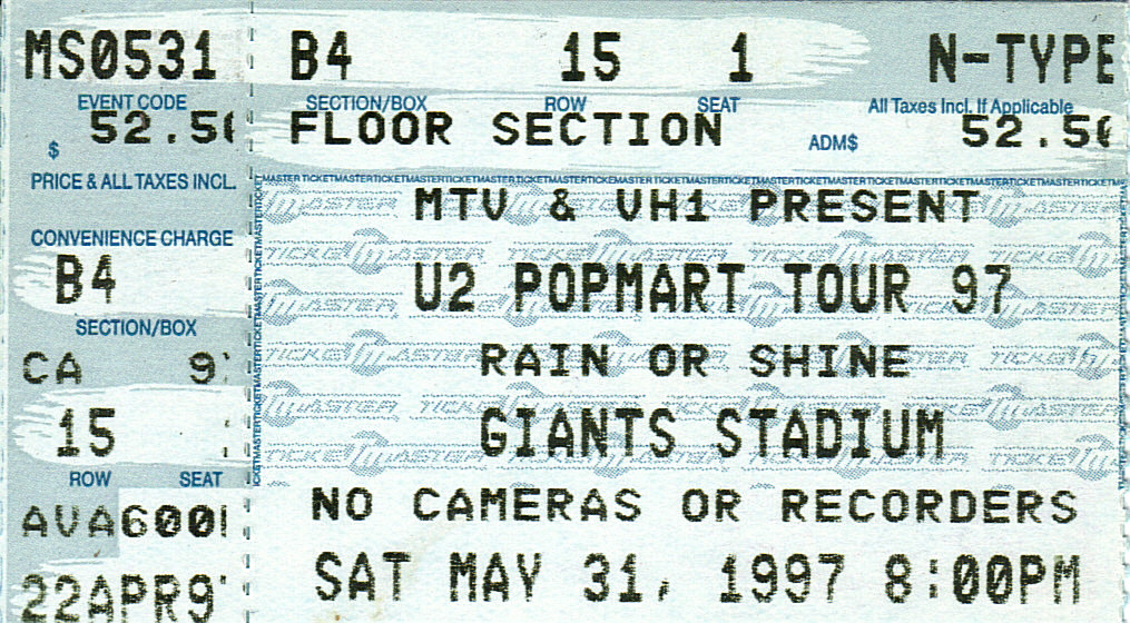 U2 19970531 Ticket Giants Stadium U2 May 31, 1997 … Flickr