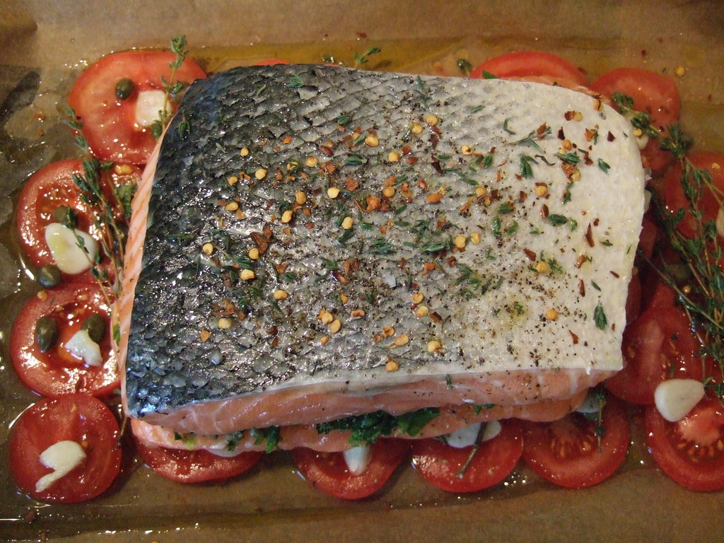 Roast Salmon with Salsa Verde and Tomatoes Roast Salmon wi… Flickr