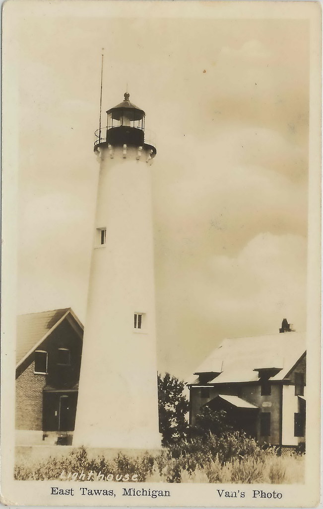 NE East Tawas MI RPPC 1930s USLSS & USGC Lighthouse and Ke… Flickr