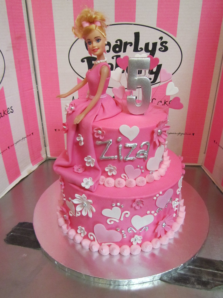 2tier Barbie themed 5th birthday cake in shades of pink Flickr