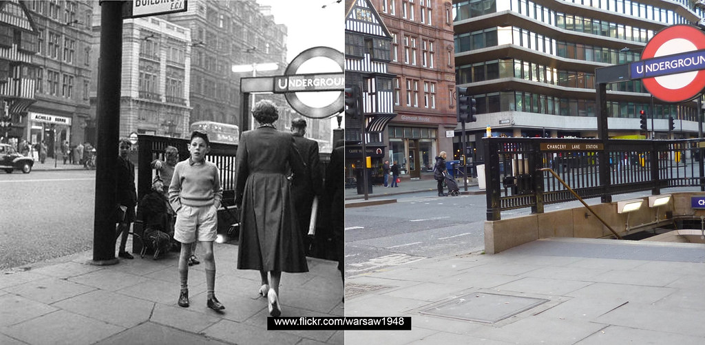 Holborn & High Holborn, Chancery Lane station 1957 & 2014 Flickr