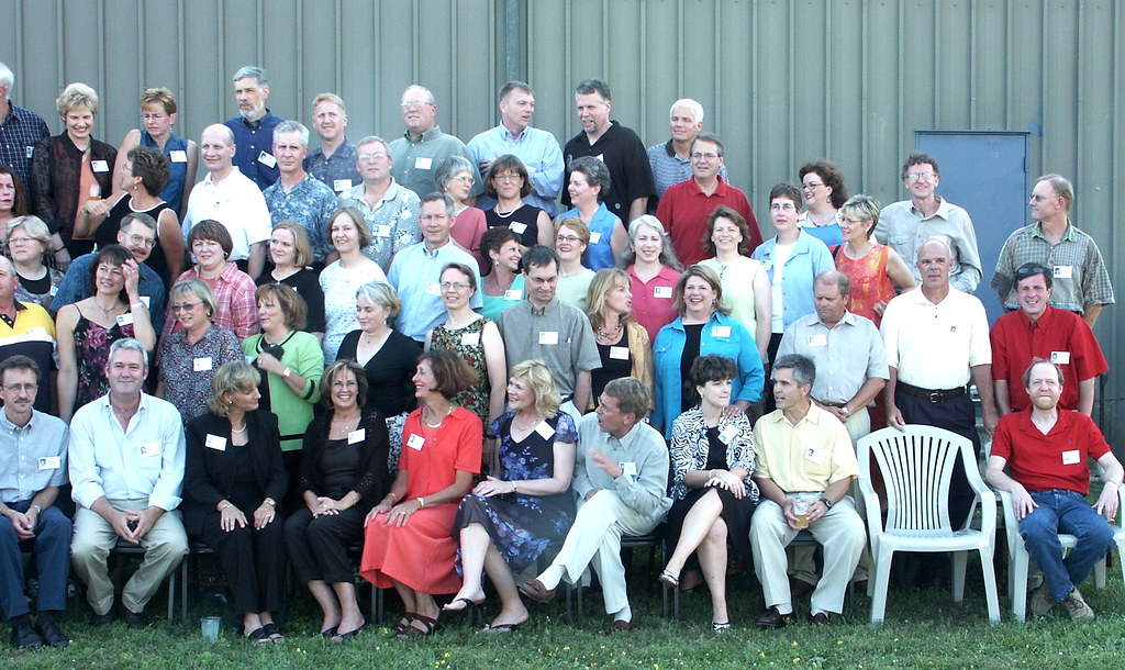 1974 AHS classmates before 30th reunion class photo right half group